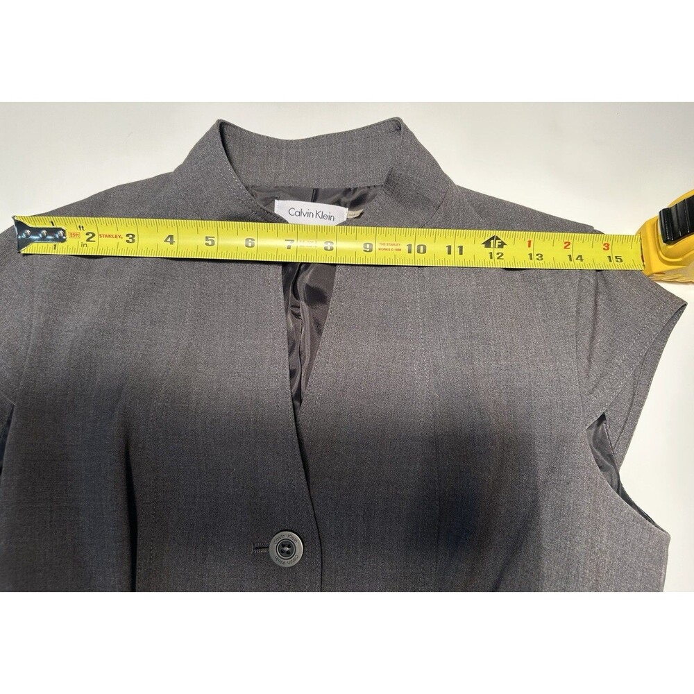 CALVIN KLIEN WOMEN’S SIZE 6 CAP SLEEVE BUTTON STRETCH BELTED GRAY CAREER DRESS - Picture 10 of 13